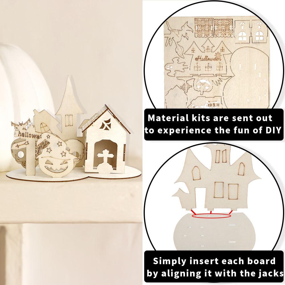 Whimsical Halloween Wooden Puzzle Displays Featuring Castle And Haunted House Designs Parties For