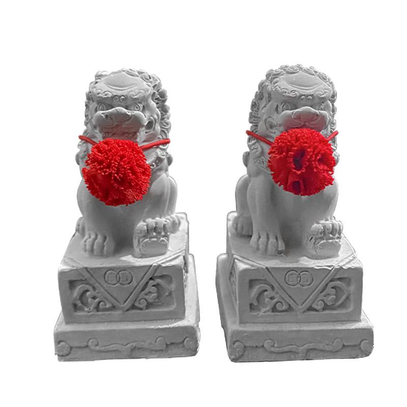 Town House Cement Stone Lion Pair - Mini Mythical Door-Guard Ornaments for New Year