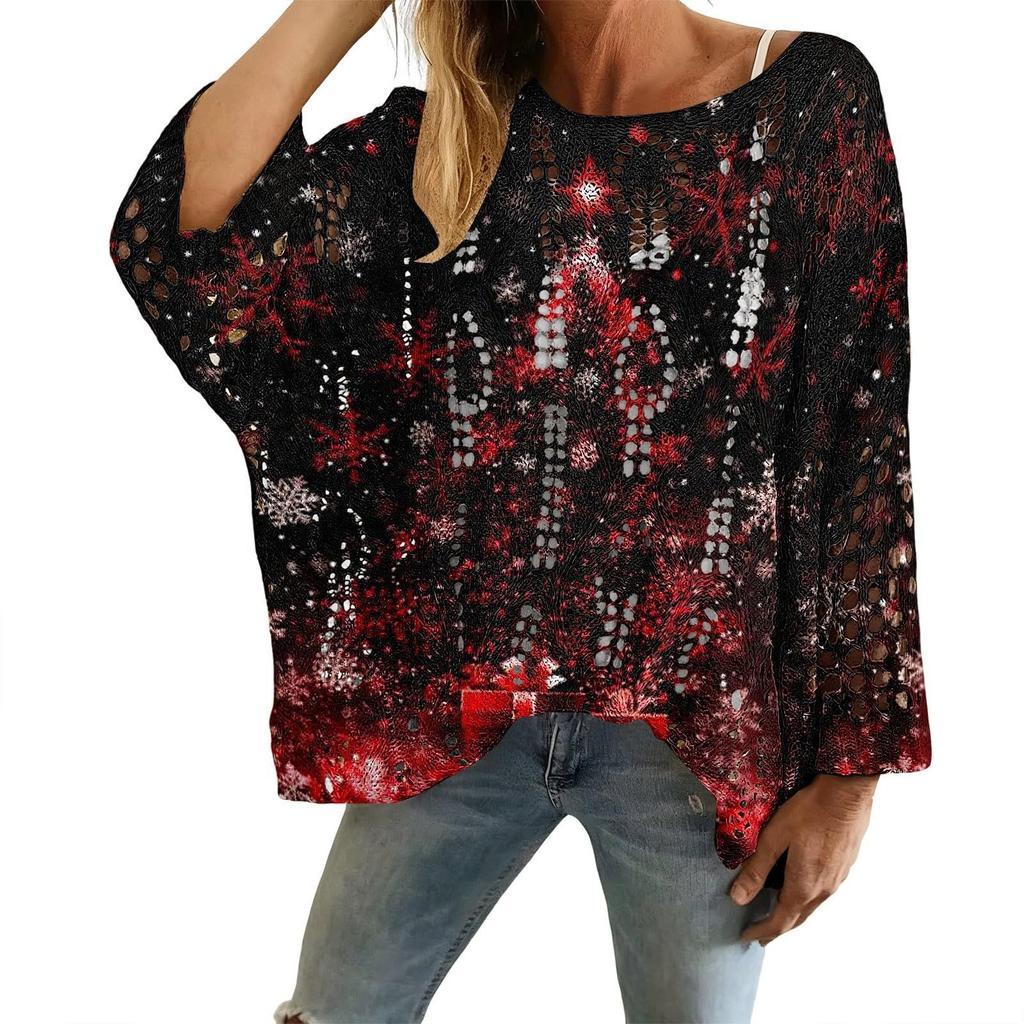 XY-LK01-Pullover hollow blouse 3D printed sweater spring and summer new