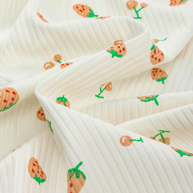 145x50cm Small Cherry Ribbed Knitted Pure Cotton Jacquard Fabric For Children's Clothing, T-shirts, Handmade DIY Sewing Fabrics