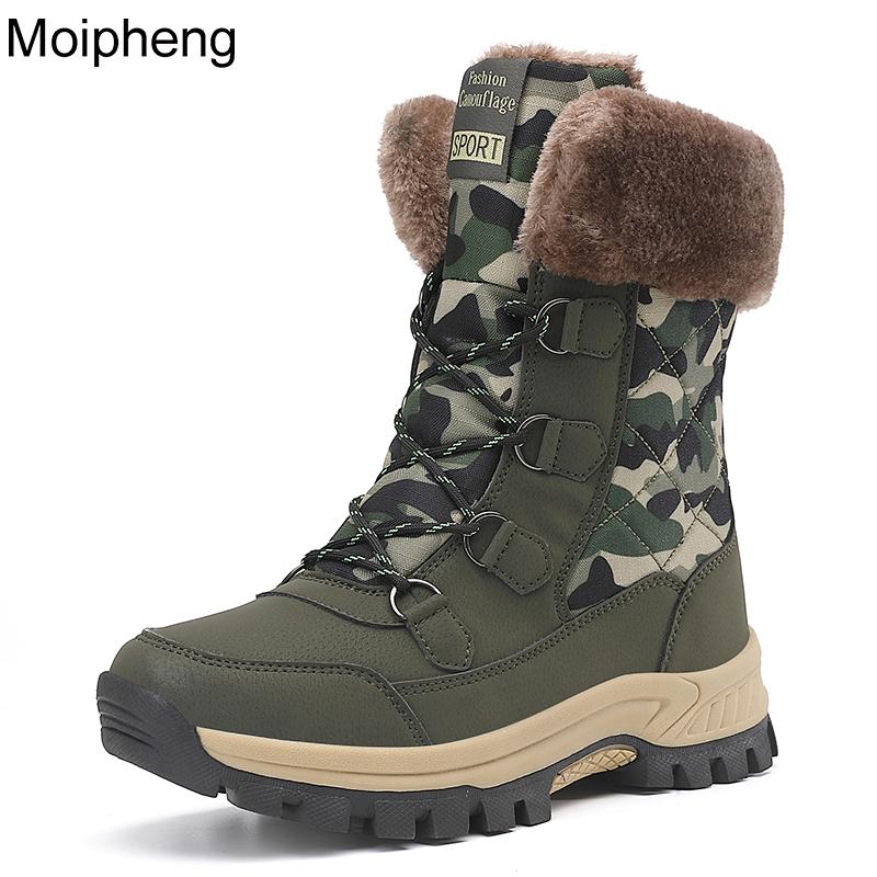 

Moipheng Women Mid-calf Boots Camouflage Plush Warm Winter Platform Shoes Female Anti Slip Waterproof Snow Boots Bota Feminina 42