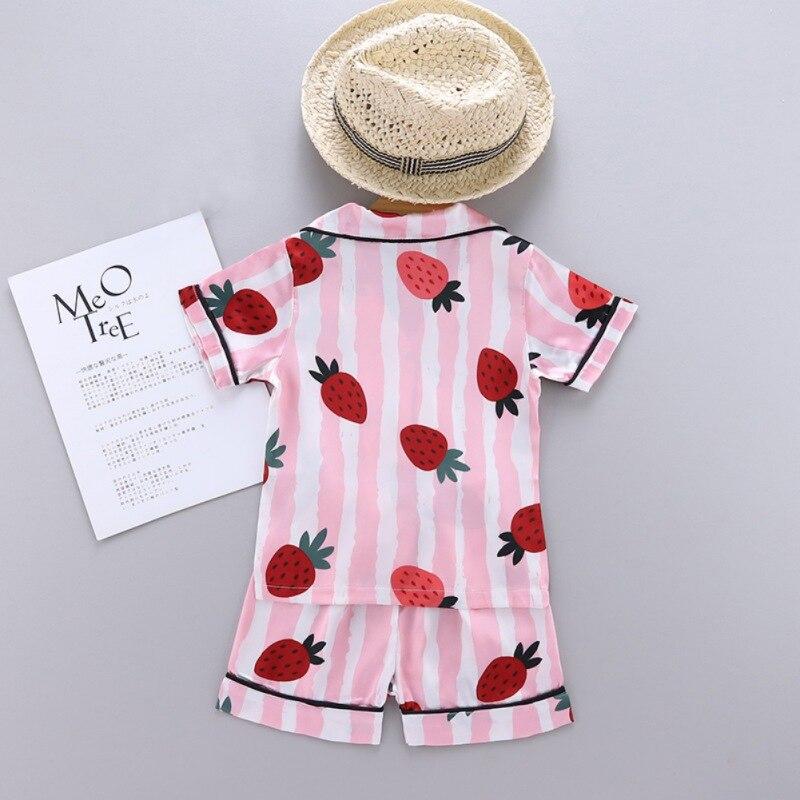 Kids Pajamas Girls Boys Sleepwear Nightwear Baby Infant Clothes Strawberry Stripe Print Pajama Sets Cotton Children's Pyjamas