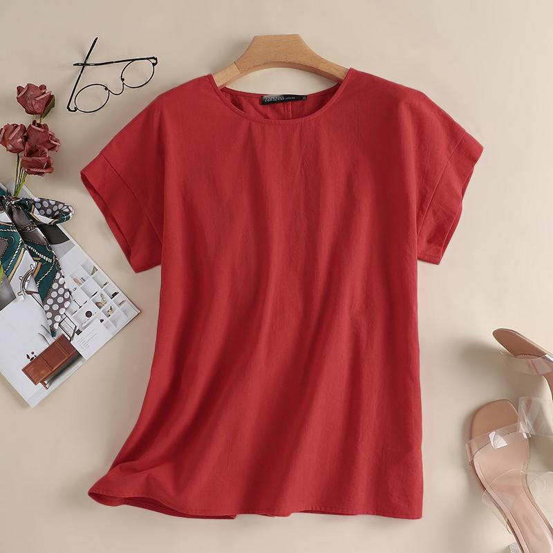 

ZANZEA Женская повседневная летняя футболка с коротким рукавом и круглым вырезом