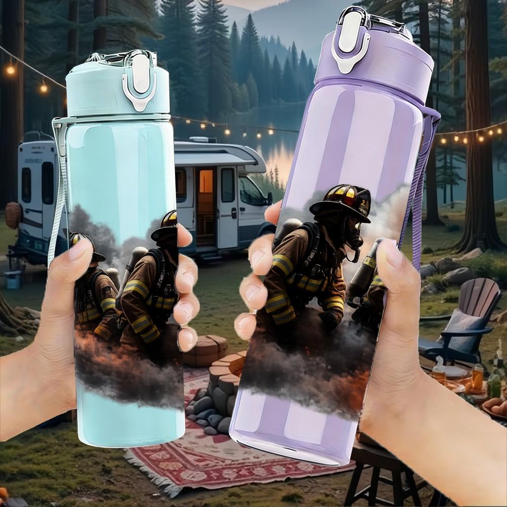1PC Dark Mountain Forest Fog Scene Print 750ml Color Plastic Sports Water Bottle Leakproof Flip Straw Lid Suitable for Sports Office Home Use