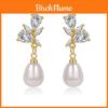 Geometric Style Gold Plated Copper Pearl Drop Earrings For Women Wedding Jewelry