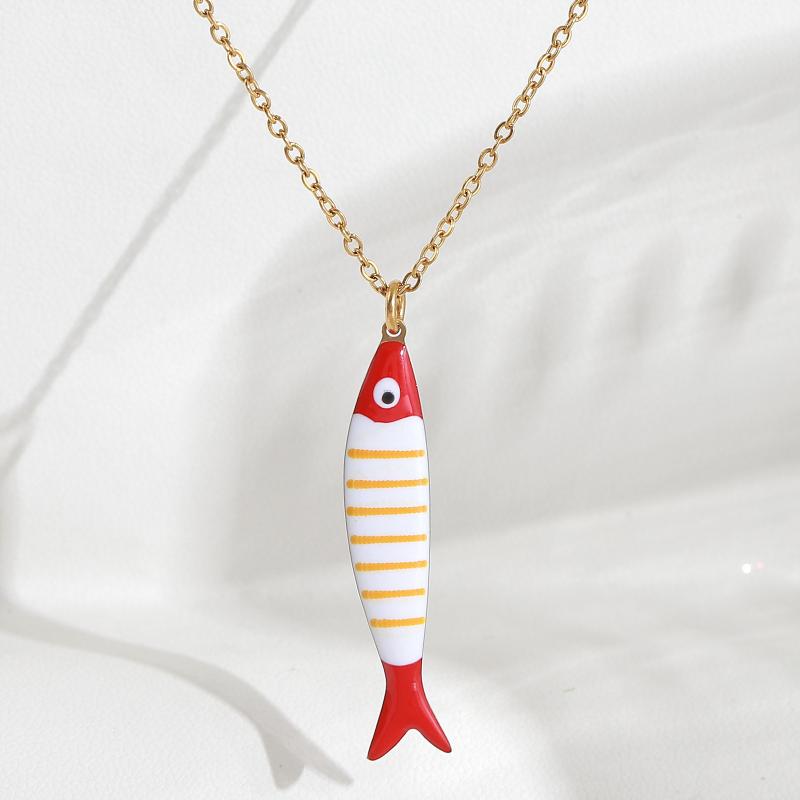 Cute Exquisite Colorful Fish Pendant Necklaces For Women Girls  Stainless Steel Necklace Summer Beach Jewelry Gift