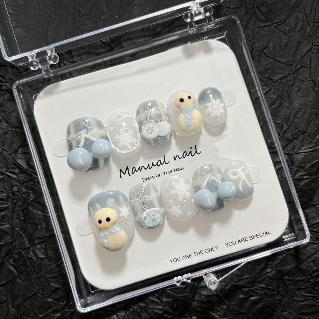 Christmas Collection: Cute Cartoon Girl Wearable Nail Stickers, Handmade & Removable