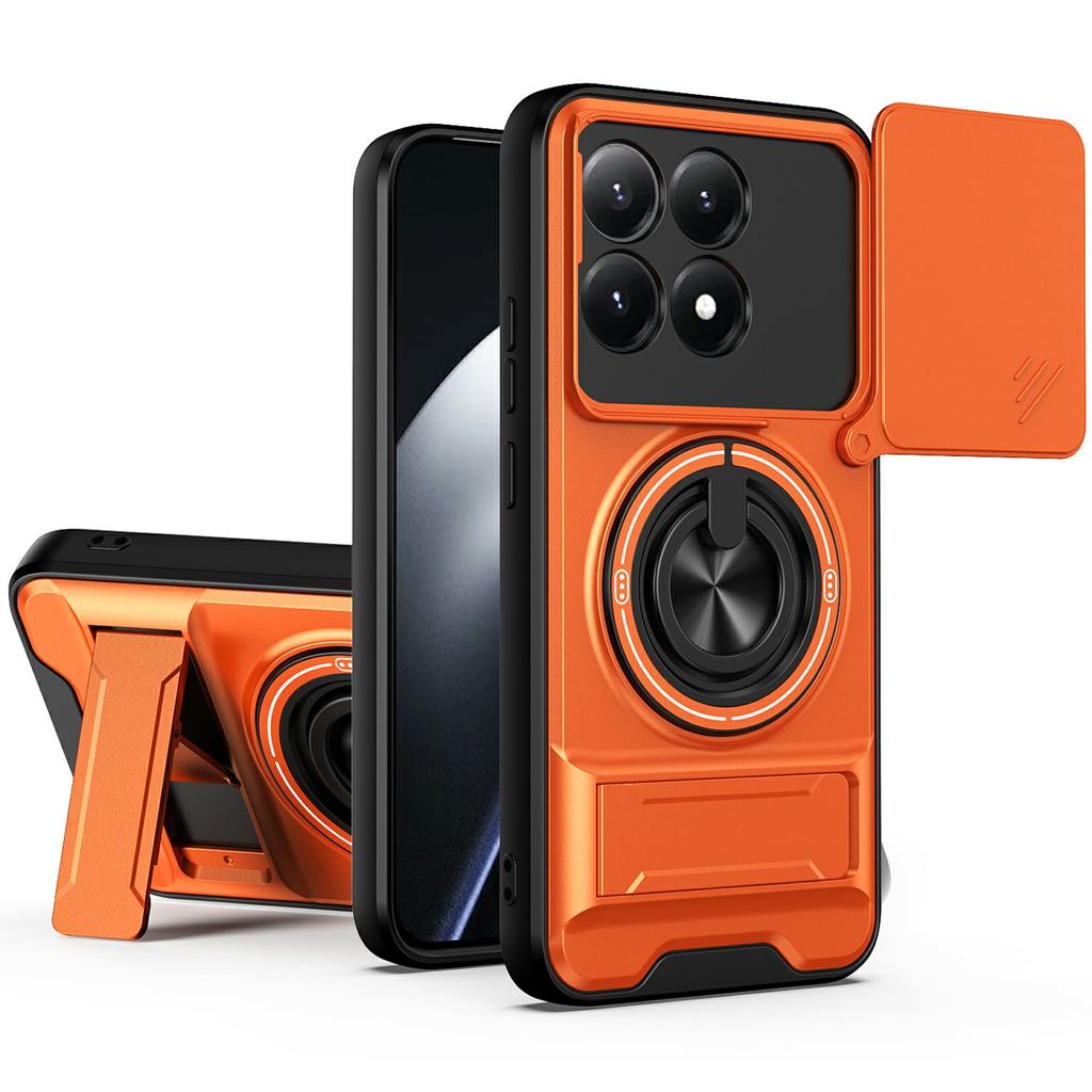 For Xiaomi 15T Magnetic Case Ring Holder Foldable Kickstand TPU PC Phone Cover with Camera Lens Slider