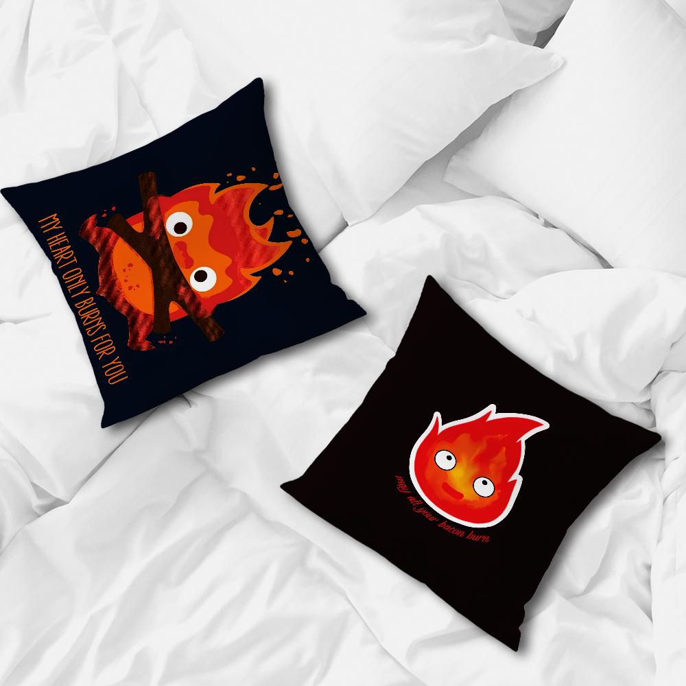 cushion cover Comfortable soft Pillow Cartoon Case for Sofa Living Room Home office Cute Decor C-Calcifer and Protective Covers
