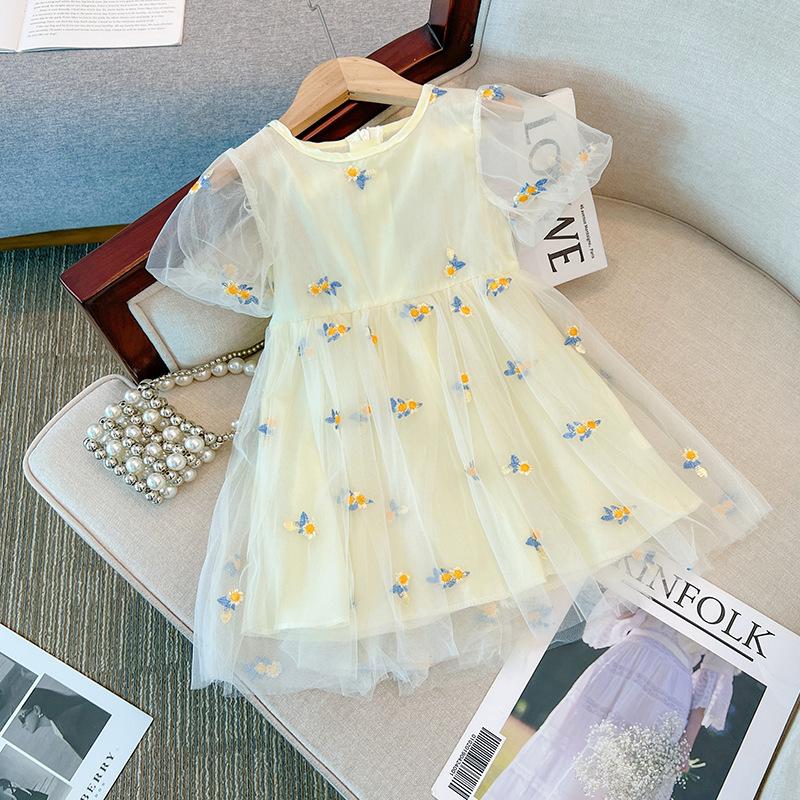 Girls Summer Floral Lace Short Sleeve Dress Cute Princess Party Dress For Kids Baby Toddler Clothing 90cm