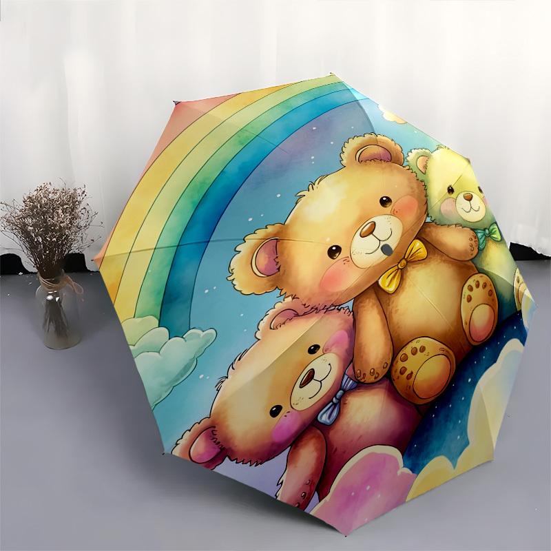 Teddy Bears, Rainbow- Automatic Umbrella, Four Seasons Portable Folding Umbrella, Suitable for Men and Women, Travel, Daily Compact Umbrella