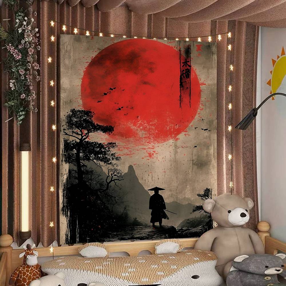 Japanese Samurai Cartoon Tapestry For Living Room Home Dorm Decor INS Home Decor