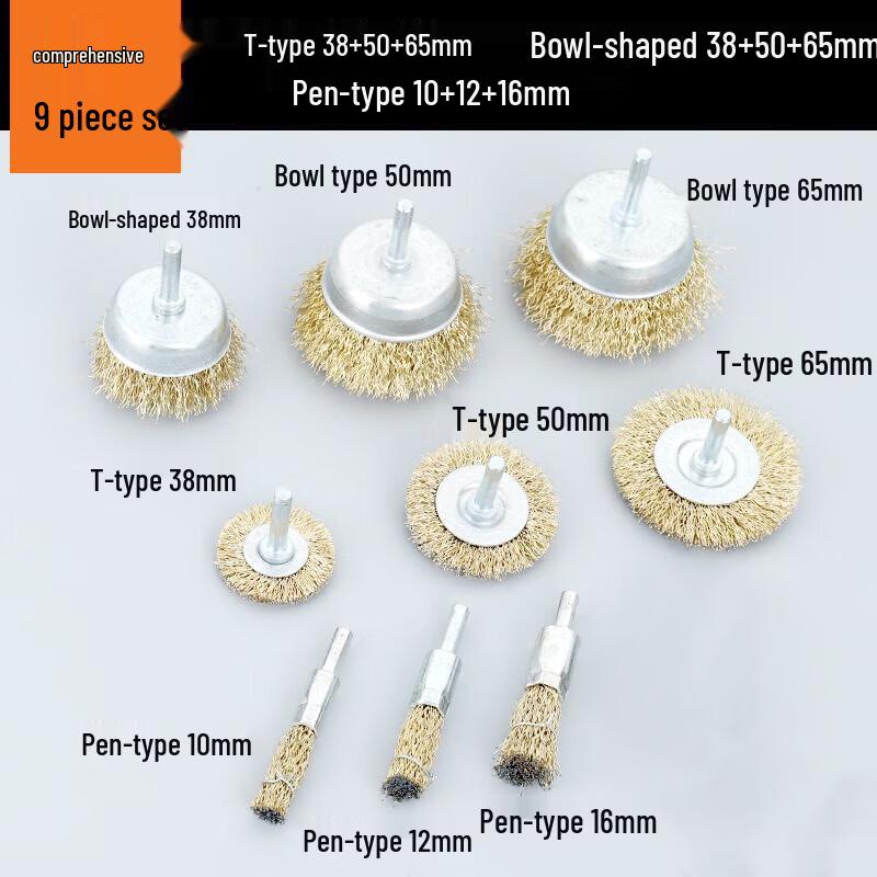 9-Piece Wire Brush Head Set for Electric Grinders