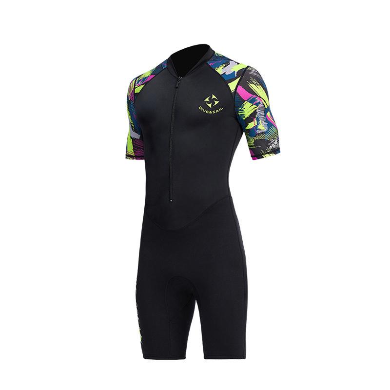 1.5mm Neoprene Shorty Mens Wetsuit UV-proof Front Zip Lycra Short Sleeves Diving Suit for Underwater Snorkeling Swimming Surfing