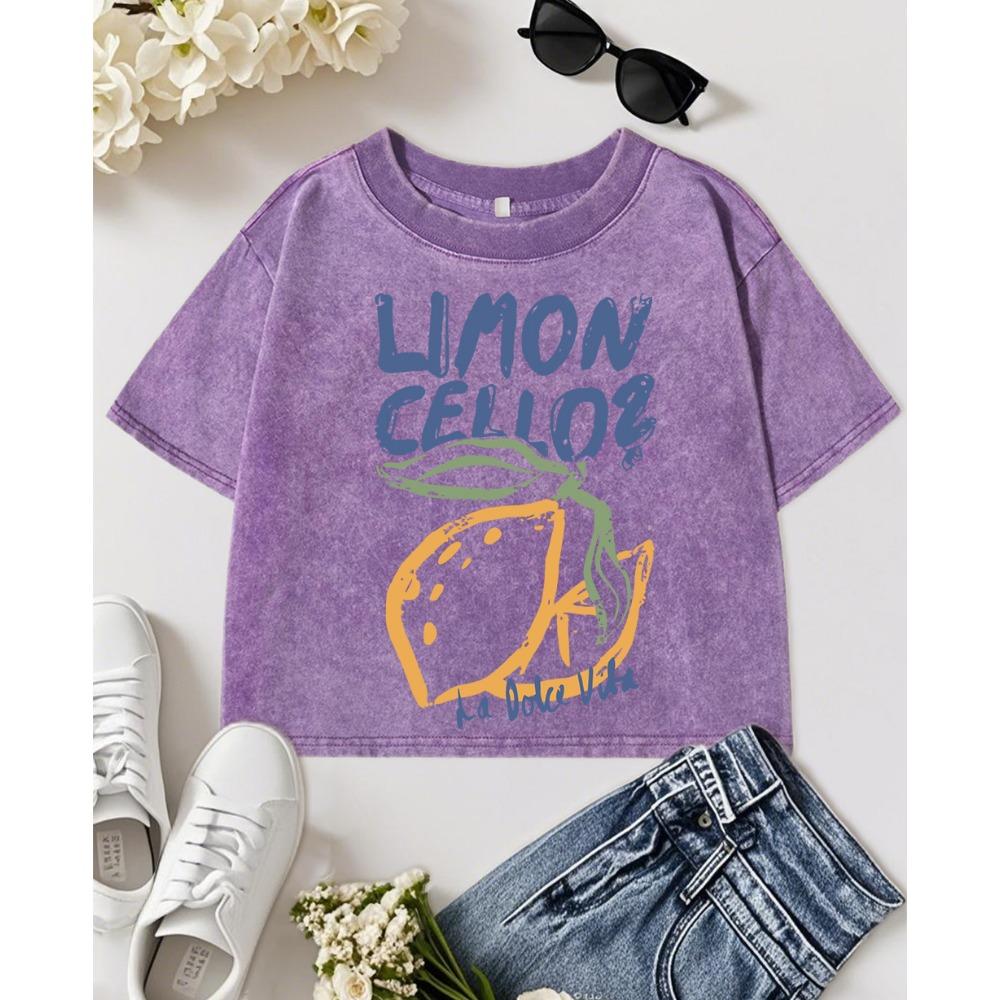 

Лимон Фрукты Клеточный Креативный Принт Выстиранная Футболка Женская Хлопок Удобные Футболки Облегающий Уличный Стиль Y2K Круглый Вырез Одежда XL