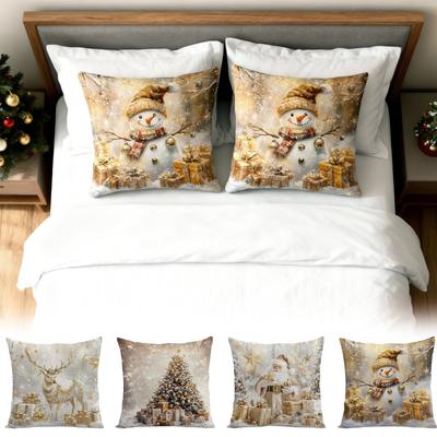 Weihnachten Golddruck Dekokissen 17,71 x 17,71 Zoll Weihnachtskissenbezug