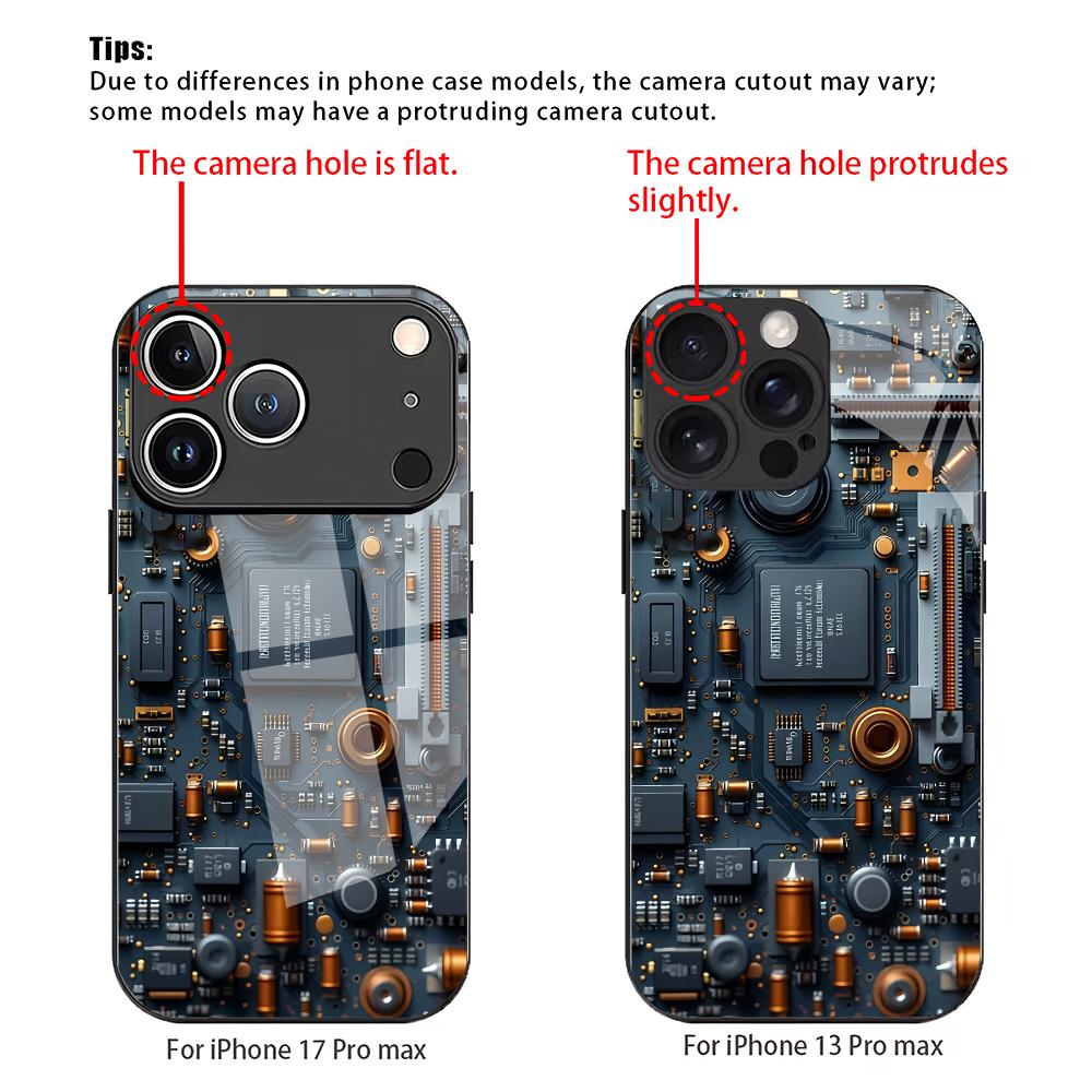 Mechanical internal structure pattern tempered glass phone case suitable for iPhone 17 16 15 14 13 12 11 Pro/Max/Plus shockproof