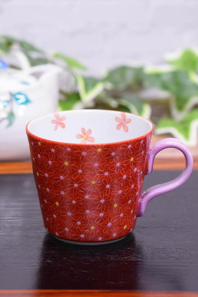 Stylish Kutani Ware Mug with Vermilion Small Perfect for 60th 77th or As a Gift Flowers, Pink, Birthdays, Birthdays,