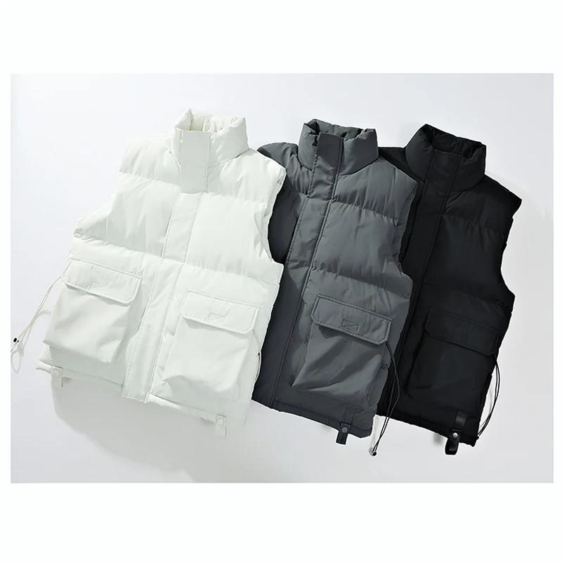 Autumn Winter Men White Thick Vest Men Warm Vests Men Sleeveless Parkas Jacket Male Fashion Casual Black Waistcoats