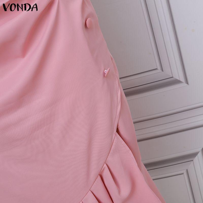 VONDA Elegant Women Ruffled Zip-up Waist Side Splits Irregular Casual Party Skirts Dress