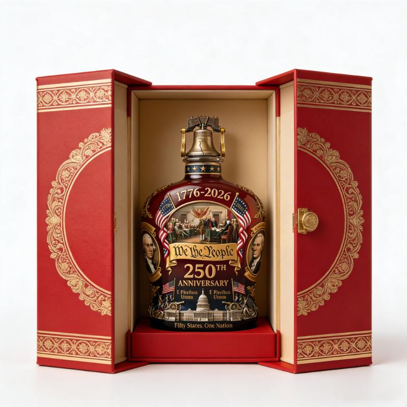 Hand-Painted 'We the People' 250th Anniversary Decanter Commemorative American Historical Liquor Bottle 1776-2026 Collectible It