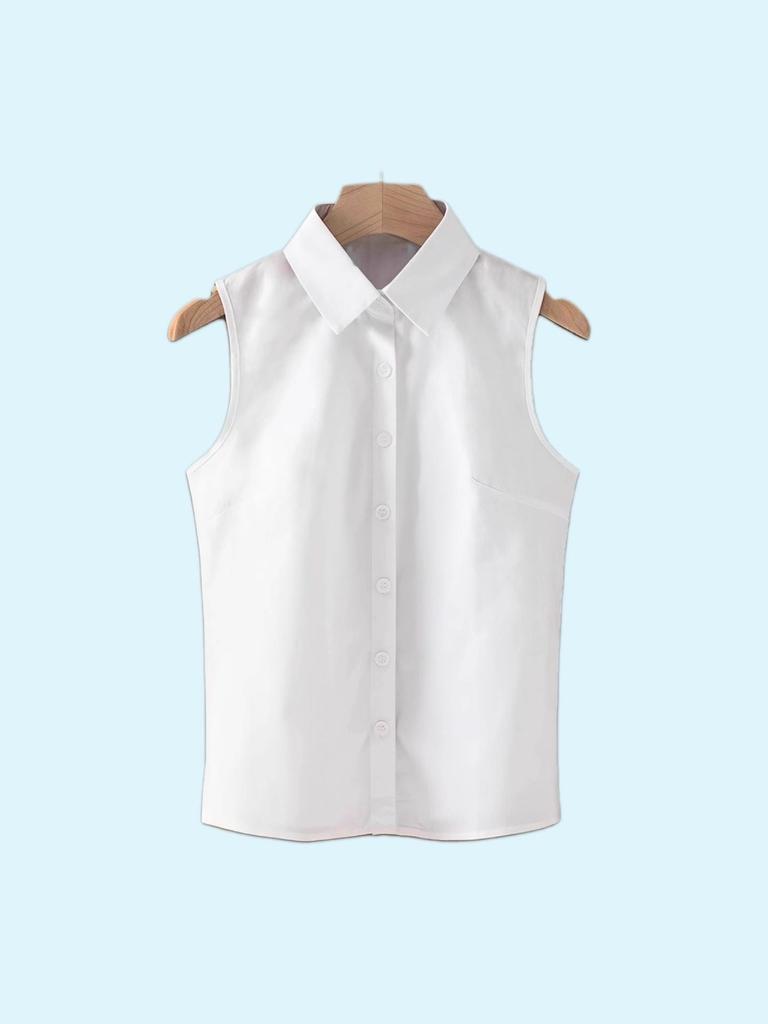 Damen ärmellose Baumwollweste im koreanischen Stil mit Polokragen - Frühjahrs-/Herbst-/Winterkollektion