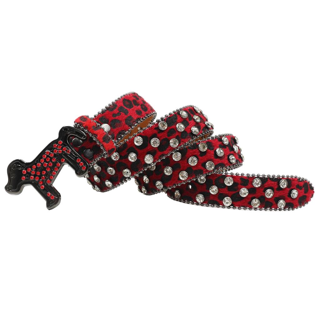 Dog Buckle Belt Leopard Print Western Rhinestone Belt Personalized Denim Rivet Jeans Trousers Belt