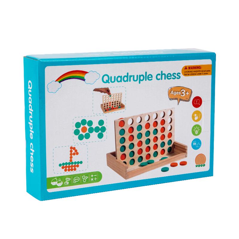 Kids  Wooden Four-in-a-Row Educational Logic Game - Parent-Child Interactive Toy