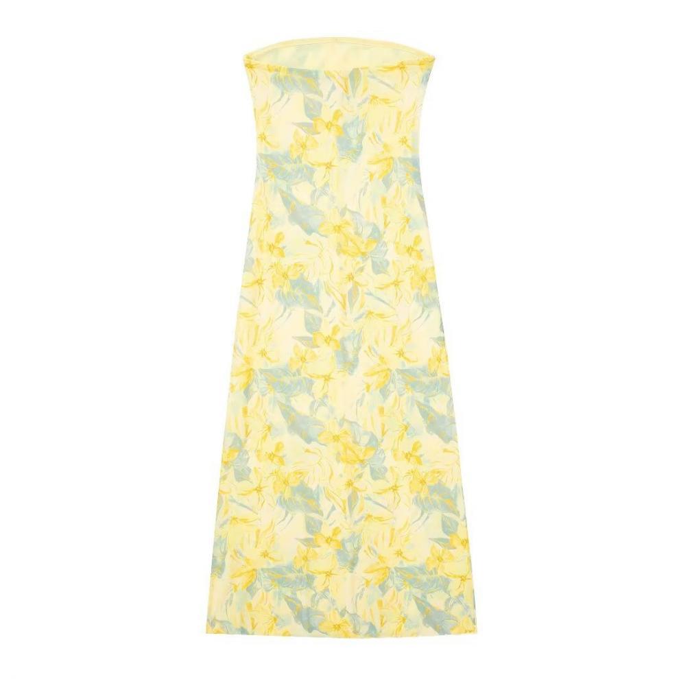 Frühlings Seide Mesh Print Trägerloses Kleid: Europäischer & Amerikanischer Stil, Slim-Fit Damenmode 2023