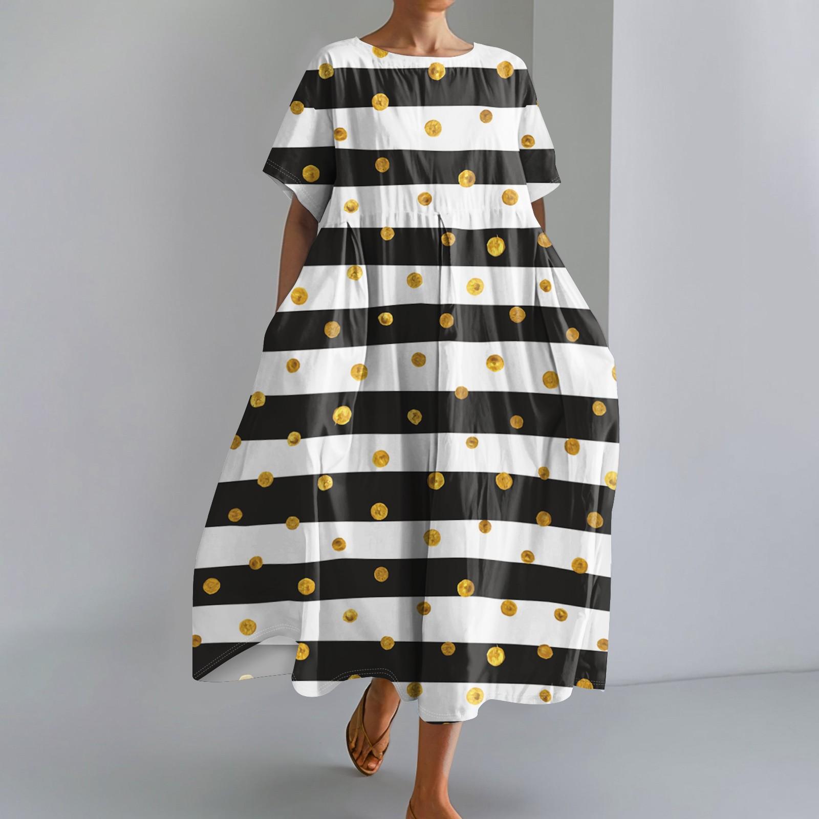 

Жіноча модна сукня з круглим вирізом і вільним подолом із короткими рукавами та кишенями XL зебра