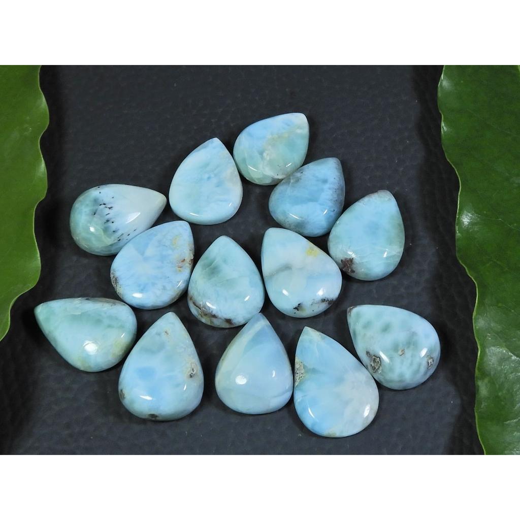 12X16MM Blue Larimar Natural Cabochon Pear Loose Gemstone Lot 13Pcs 102Cts. A-56