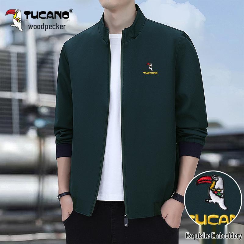 

Woodpecker Men s Embroidered Stand-Up Collar Jacket - Spring/Autumn Business Casual Outerwear L 【105—120 jin】