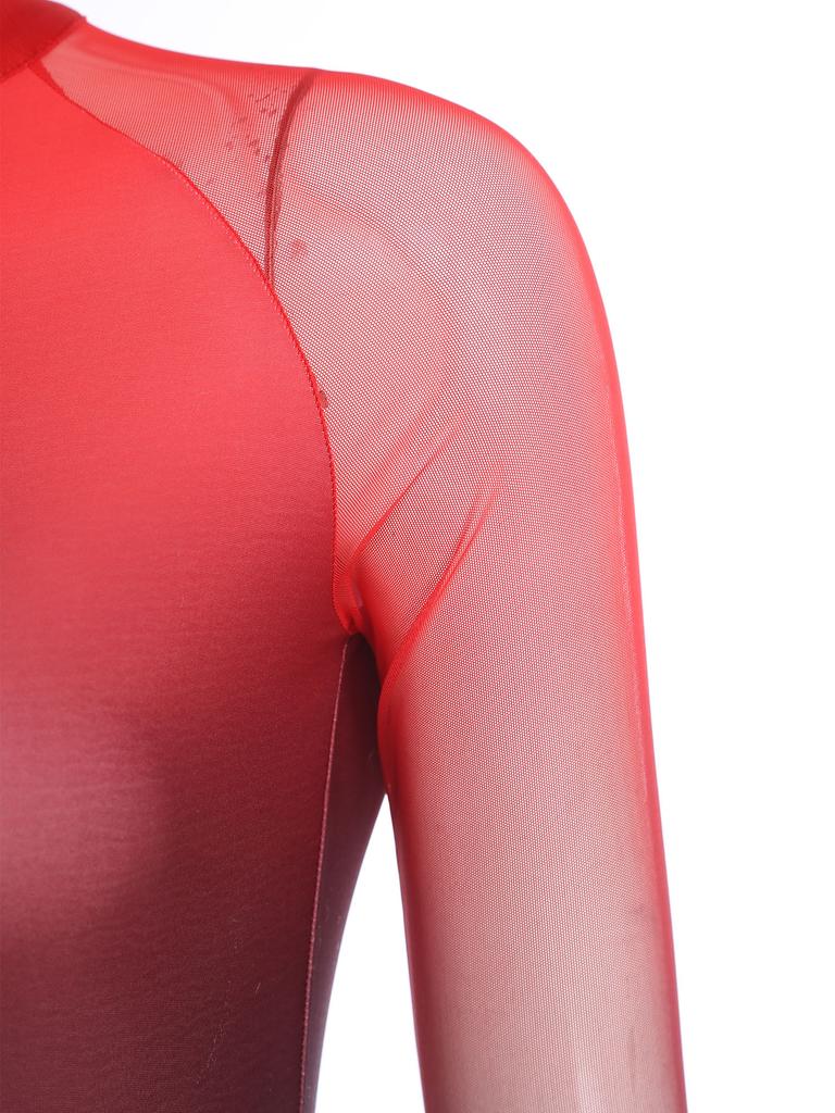 Womens Lyrical Dance Gradient Dress Mesh Long Sleeve Irregular Hem Back Keyhole Leotard Figure Skating Modern Costume