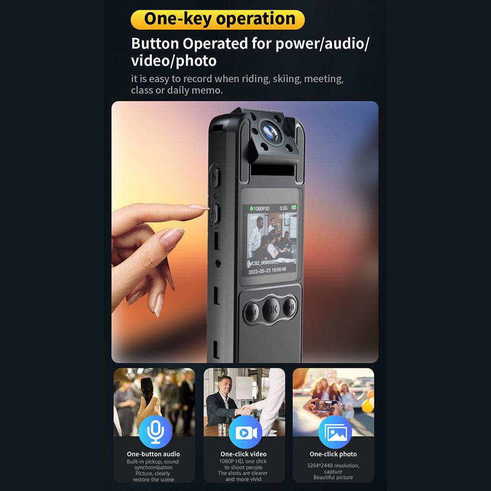 1080P Body Camera with Audio and Video Recording Wearable Body Cam Mini Webcam 180 Degrees  Rotatable Lens