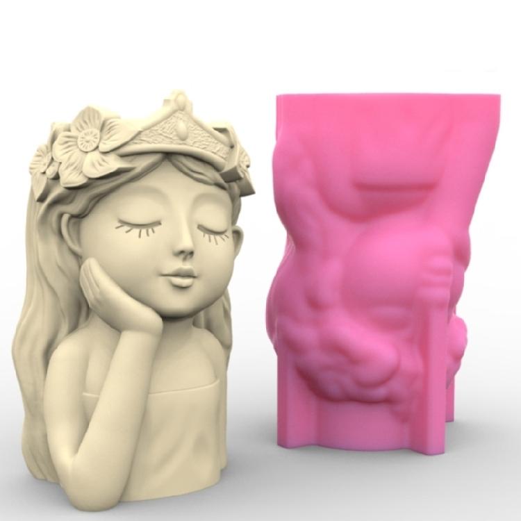 Flower Pot Silicone Mold Crown Girls Pen Holder Mold for DIY Succulent Planter