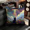 Cute Funny Rainbow Alien Cat Pillow Case Square DoubleSided Printing Short Plush Sofa Cushion Cover Bedroom Bedside Pillow