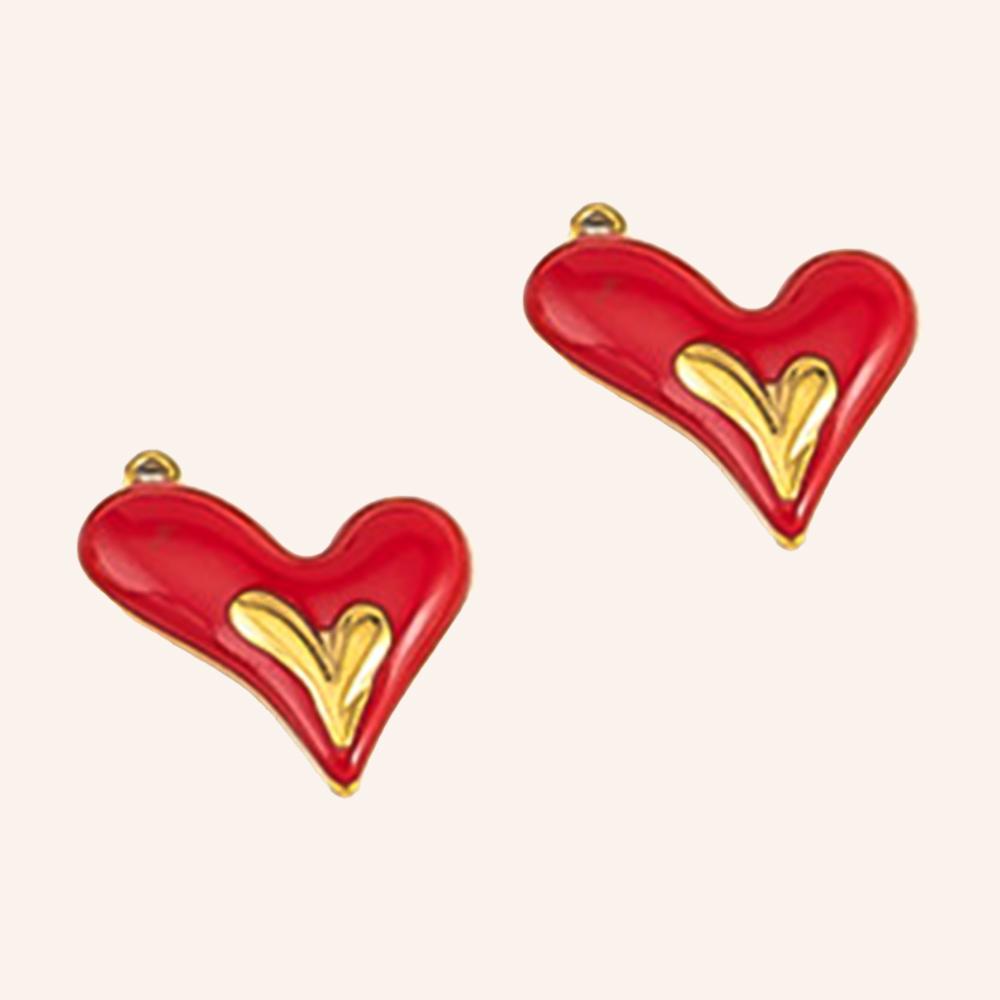 2pcs Stainless Steel Irregular Red Enamel Round Heart Star Design Pendant Necklace Earring Heart Charms Craft Jewelry Findings