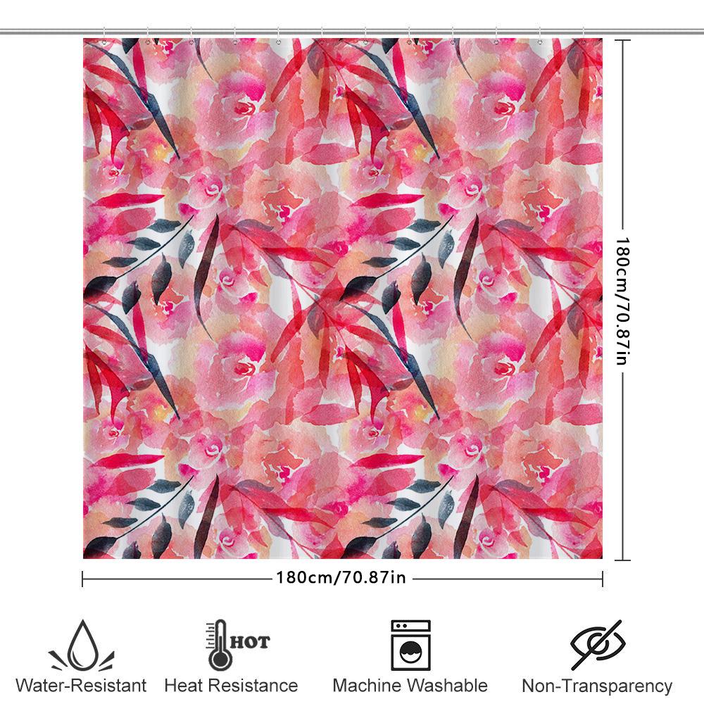 Watercolor Floral Shower Curtain Pink Black Print Modern Home Decor Bathroom Set For Bathtub Made With High-Quality Fabric