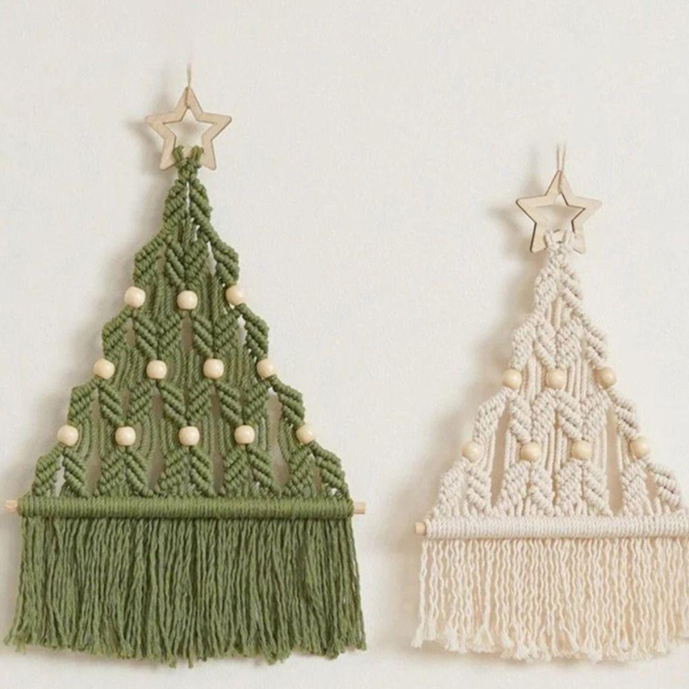 Tassel Christmas Tree Macrame Tapestry Woven Cotton Rope Tapestry Wall Hanging Pendant  Girls
