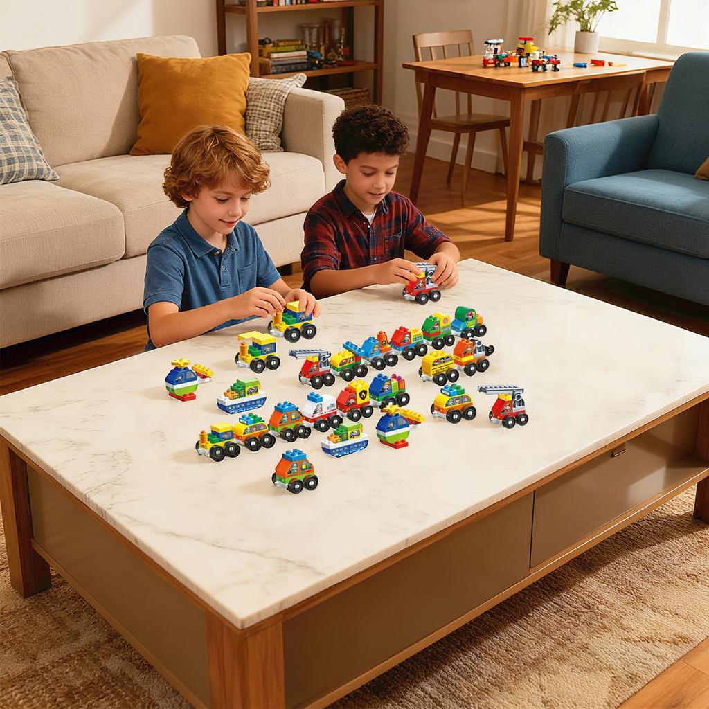 Versatile Engineering Fire Truck Building Block Granules, Baby Kindergarten Early Education And Intelligence Assembly Building Block Toys.