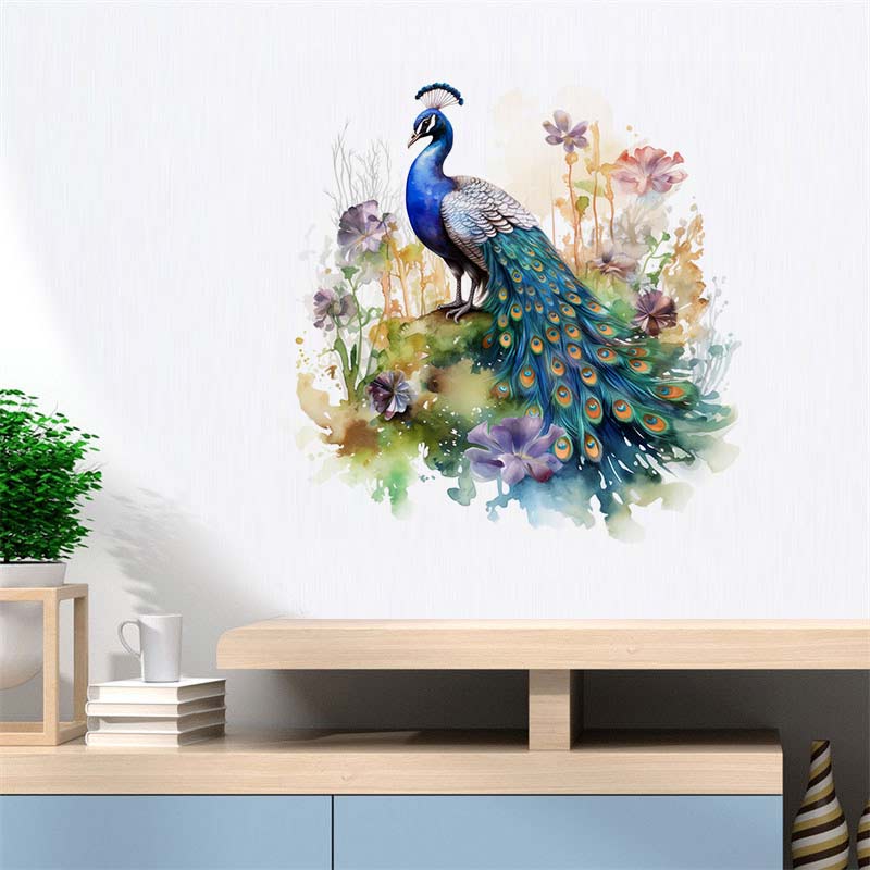 Peacock Watercolor Wall Sticker Bathroom Living Room Background Decorations Wallpaper Animals Self Adhesive Stickers M954