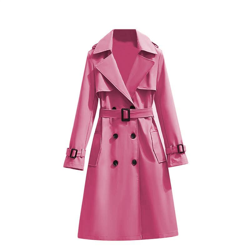 Women's Double Breasted Long Trench Coat with Tie Belt and Cuff Straps
