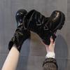 Autumn and winter new versatile casual leather boots thick-soled heightening small stacking boots velvet warm solid color women's boots