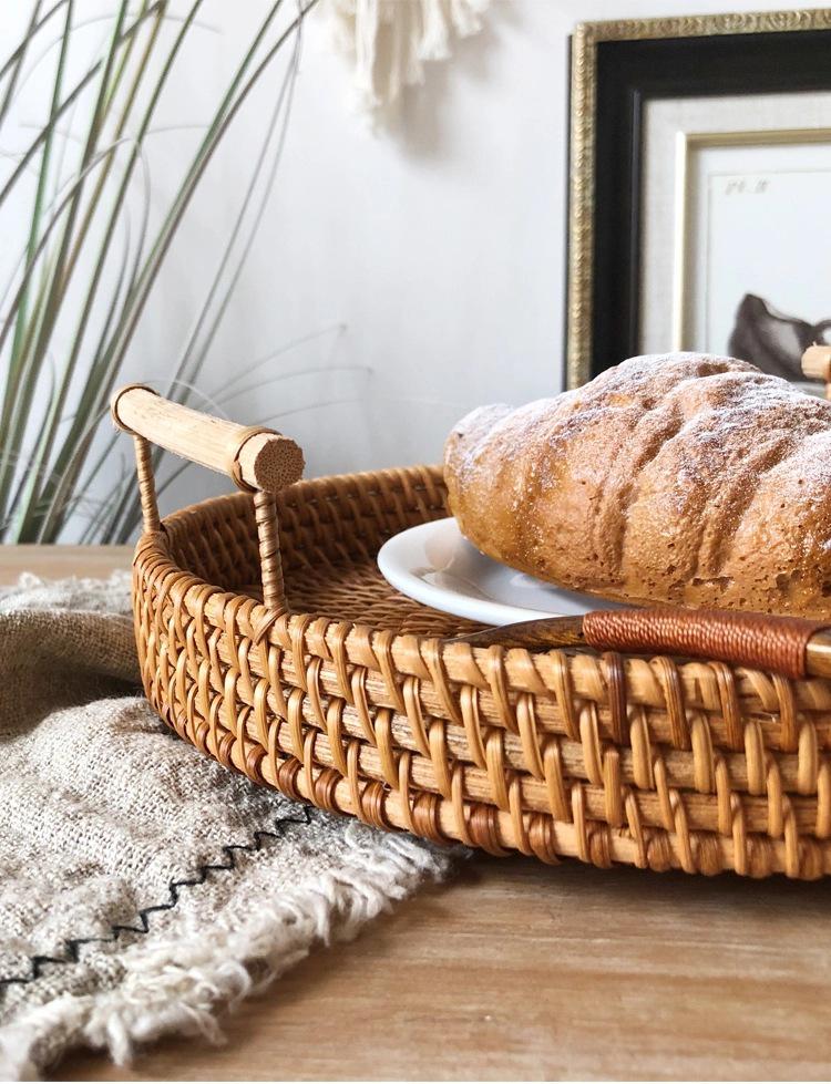 Vietnamese Rattan Handwoven Multi-Functional Storage Basket with Handles and Round Tray Design