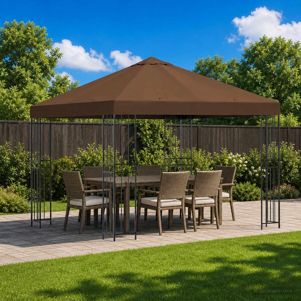 Garden Pavilion 3 X 3 M Brown Polyester and Steel 190 Gsm