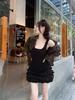 Elegant White Spaghetti Strap Dress - Ruffle Design Slim Fit Ballet A-line Skirt for Summer