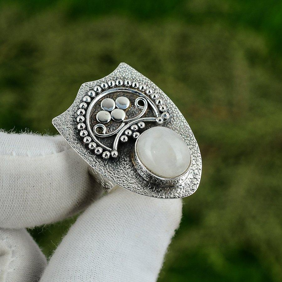 Natural Rainbow Moonstone Wife Promise Birthday Ring Jewelry 925 Sterling Silver Adjustable