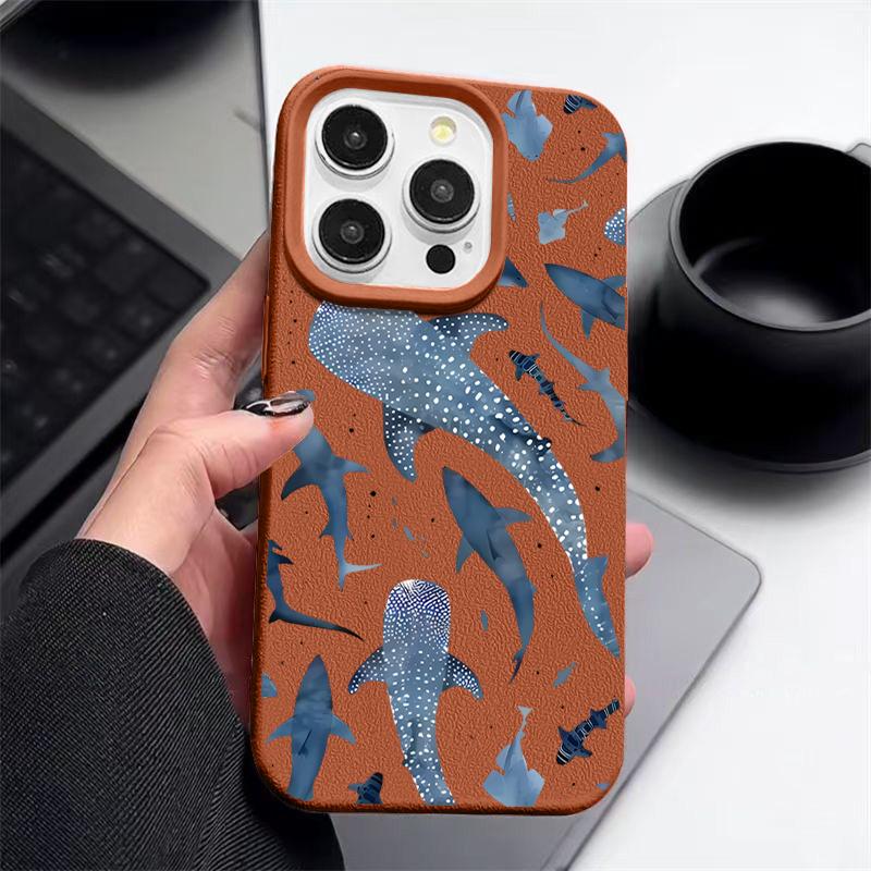 Whale Shark Phone Case For iPhone 17 16e 16 Pro Max 12 13 14 15 Pro Max 11 17 Air Shockproof Leather Texture Silicone TPU Cover