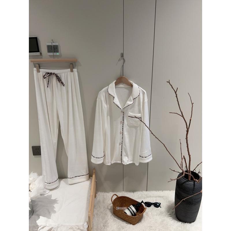 

Женский белый двусторонний флисовый домашний костюм-двойка для осени/зимы L 105-120 lbs