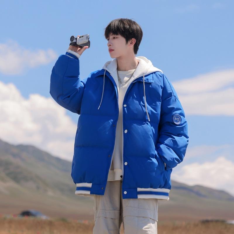 

Парные утолщенные теплые зимние куртки из белого утиного пуха с новым дизайнерским чувством, нишевые, имитация двойки 3XL синий